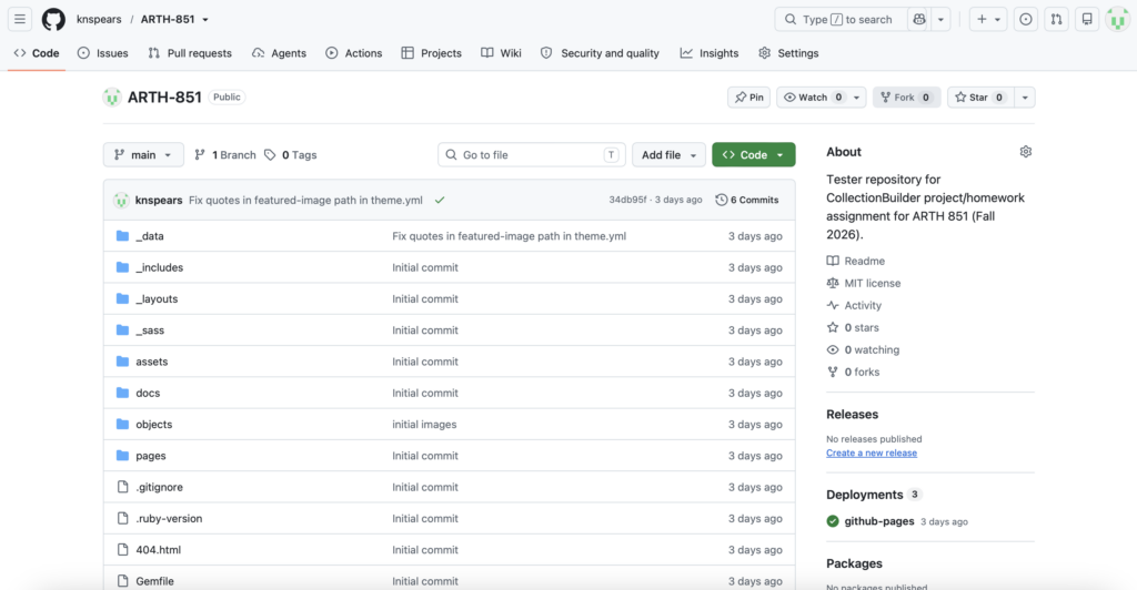 Screenshot of Github repository